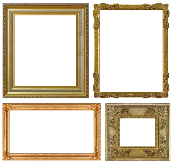 Set Golden Frames Paintings Mirrors Photo Isolated White Background — Stock Photo, Image