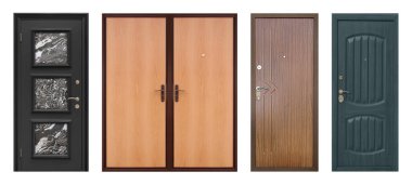 Beyaz arka planda izole edilmiş metal kapı modelleri.