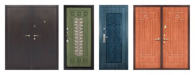 Beyaz arka planda izole edilmiş metal kapı modelleri.