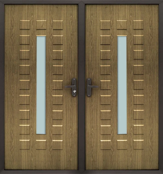 Μοντέλο Διπλής Εισόδου Μεταλλικές Πόρτες Απομονωμένες Λευκό Φόντο — Φωτογραφία Αρχείου