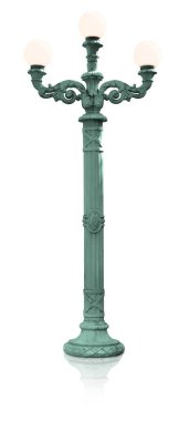 Beyaz arka planda izole edilmiş sokak bronz lambası. Kırpma yolu ile tasarım ögesi