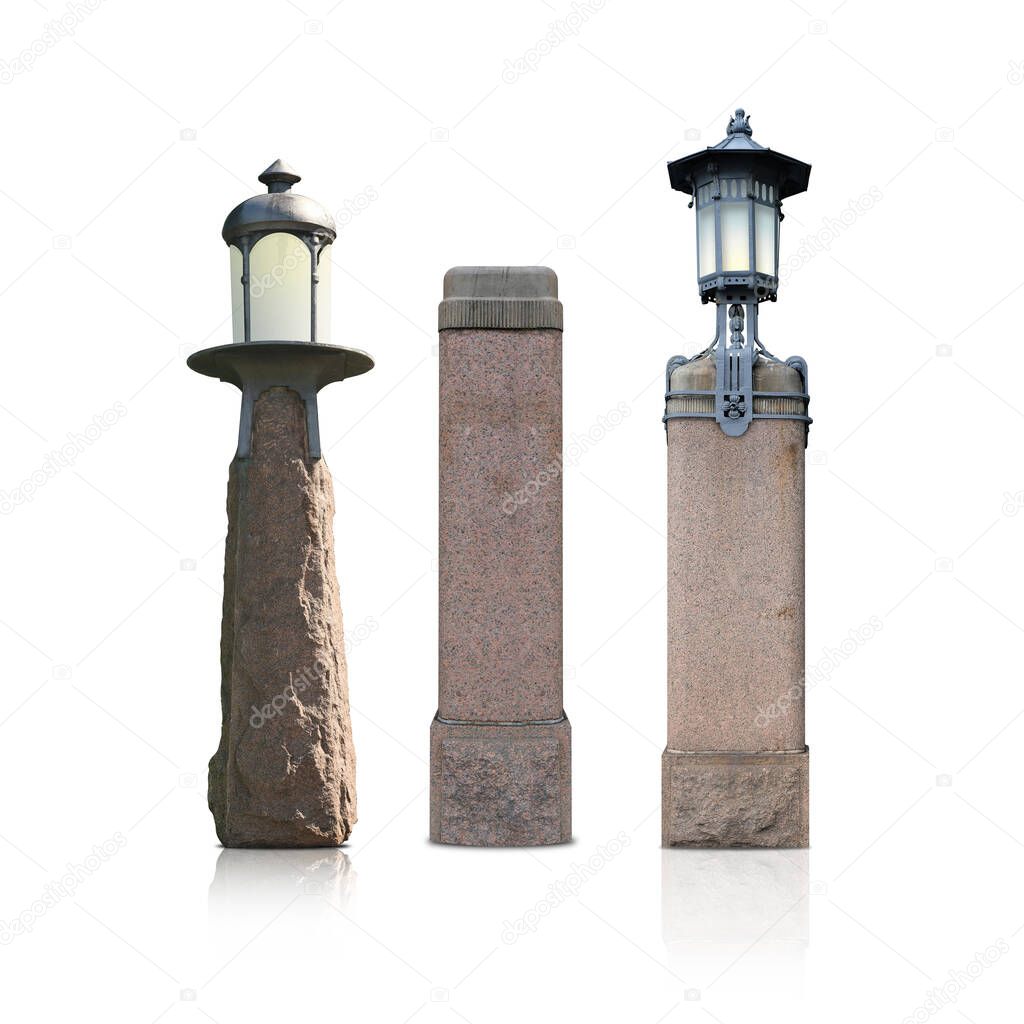 Stone street lamps isolated on a white background