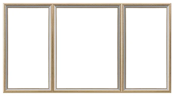 Triple Wooden Frame Triptych Paintings Mirrors Photos Isolated White Background — Stock Photo, Image