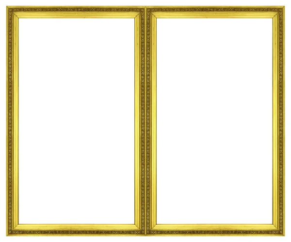 Double Golden Frame Diptych Paintings Mirrors Photos Isolated White Background — Stock Photo, Image