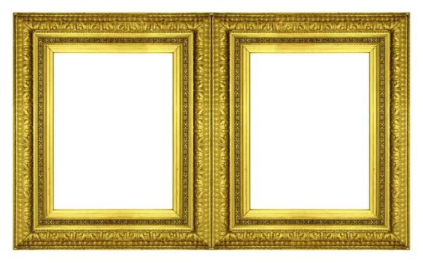 Двойная Золотая Рамка Диптих Картин Зеркал Фотографий Белом Фоне — стоковое фото