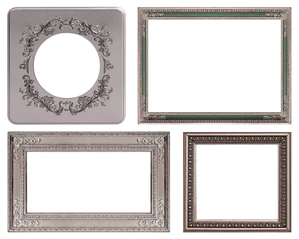 Panoramic Golden Frame Paintings Mirrors Photo Isolated White Background — Stock Photo, Image