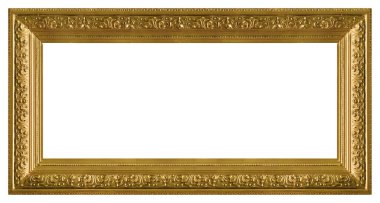 Beyaz arkaplanda izole edilmiş resimler, aynalar veya fotoğraf için panoramik altın çerçeve