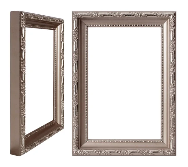 镜子或透视照片用银框 白色背景孤立 — 图库照片
