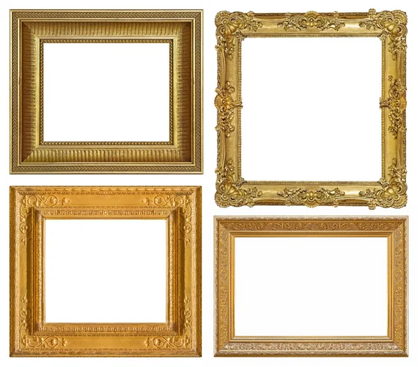 Conjunto Marcos Dorados Para Pinturas Espejos Fotos Aisladas Sobre Fondo — Foto de Stock