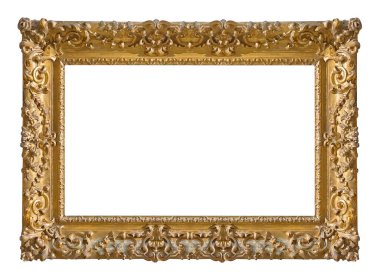 Beyaz arkaplanda izole edilmiş resimler, aynalar veya fotoğraf için panoramik altın çerçeve