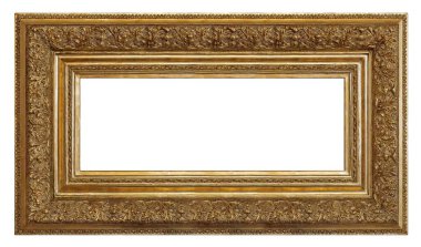 Beyaz arkaplanda izole edilmiş resimler, aynalar veya fotoğraf için panoramik altın çerçeve