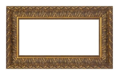 Beyaz arkaplanda izole edilmiş resimler, aynalar veya fotoğraf için panoramik altın çerçeve