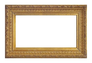 Beyaz arkaplanda izole edilmiş resimler, aynalar veya fotoğraf için panoramik altın çerçeve