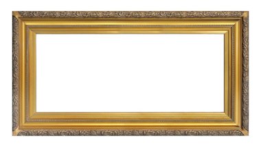 Beyaz arkaplanda izole edilmiş resimler, aynalar veya fotoğraf için panoramik altın çerçeve