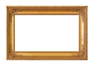 Beyaz arkaplanda izole edilmiş resimler, aynalar veya fotoğraf için panoramik altın çerçeve