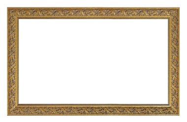 Beyaz arkaplanda izole edilmiş resimler, aynalar veya fotoğraf için panoramik altın çerçeve