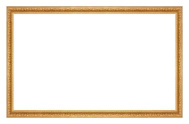 Beyaz arkaplanda izole edilmiş resimler, aynalar veya fotoğraf için panoramik altın çerçeve