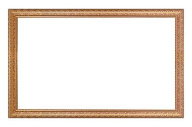 Beyaz arkaplanda izole edilmiş resimler, aynalar veya fotoğraf için panoramik altın çerçeve