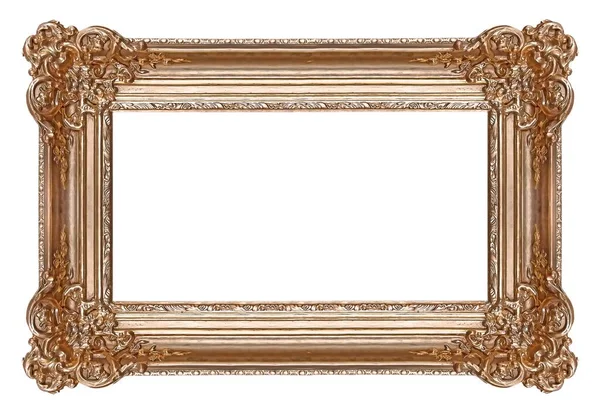 全景金相框 用于在白色背景下隔离的绘画 镜子或照片 — 图库照片