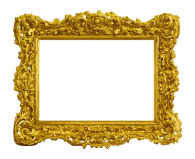 Tablolar, aynalar veya beyaz arka planda izole edilmiş fotoğraf için altın çerçeve. Kırpma yolu ile tasarım ögesi