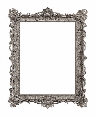 Beyaz arka planda izole edilmiş resimler, aynalar ya da fotoğraf için gümüş çerçeve. Kırpma yolu ile tasarım ögesi