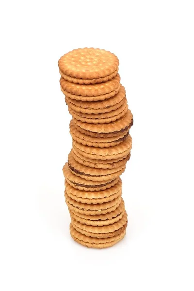 Ronde Koekjes Met Chocolade Vulling Geïsoleerd Een Witte Achtergrond — Stockfoto