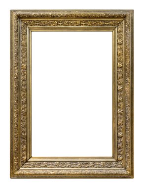 Tablolar, aynalar veya beyaz arka planda izole edilmiş fotoğraf için altın çerçeve. Kırpma yolu ile tasarım ögesi