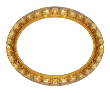 Beyaz arkaplanda izole edilmiş resimler, aynalar veya fotoğraf için altın oval çerçeve