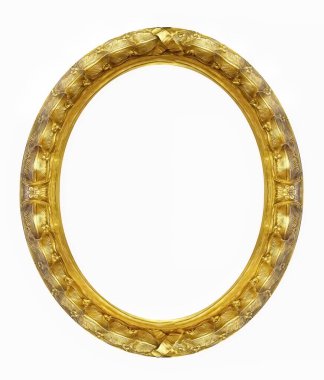 Beyaz arkaplanda izole edilmiş resimler, aynalar veya fotoğraf için altın oval çerçeve