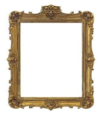Beyaz arkaplanda izole edilmiş resimler, aynalar veya fotoğraf için altın çerçeve