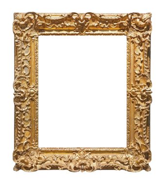 Beyaz arkaplanda izole edilmiş resimler, aynalar veya fotoğraf için altın çerçeve