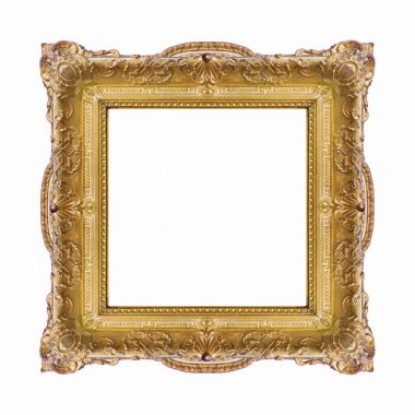 Beyaz arkaplanda izole edilmiş resimler, aynalar veya fotoğraf için altın çerçeve