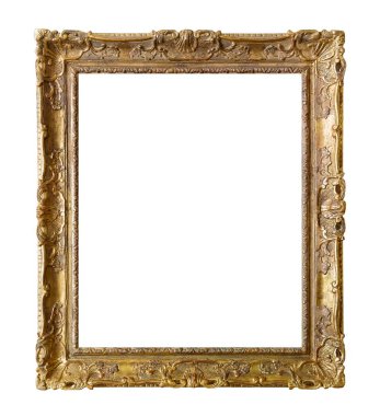 Beyaz arkaplanda izole edilmiş resimler, aynalar veya fotoğraf için altın çerçeve