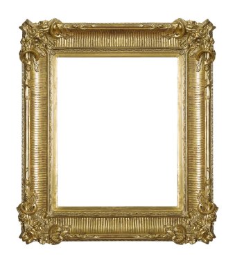 Beyaz arkaplanda izole edilmiş resimler, aynalar veya fotoğraf için altın çerçeve
