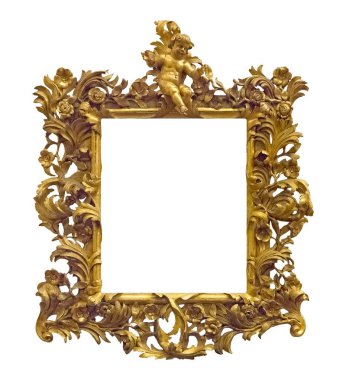 Beyaz arkaplanda izole edilmiş resimler, aynalar veya fotoğraf için altın çerçeve