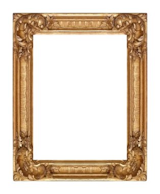 Beyaz arkaplanda izole edilmiş resimler, aynalar veya fotoğraf için altın çerçeve