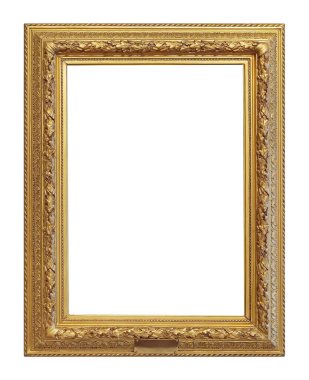 Beyaz arkaplanda izole edilmiş resimler, aynalar veya fotoğraf için altın çerçeve