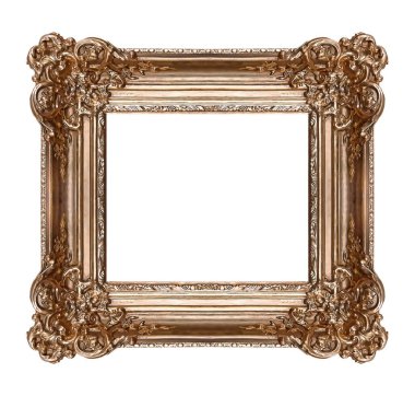 Beyaz arkaplanda izole edilmiş resimler, aynalar veya fotoğraf için altın çerçeve
