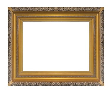 Beyaz arkaplanda izole edilmiş resimler, aynalar veya fotoğraf için altın çerçeve