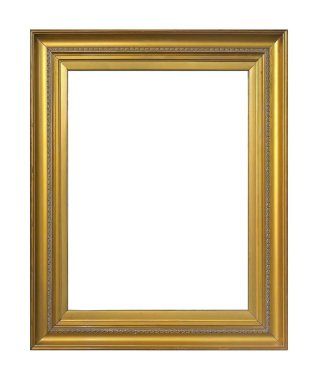 Beyaz arkaplanda izole edilmiş resimler, aynalar veya fotoğraf için altın çerçeve
