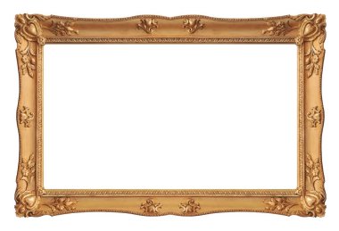 Beyaz arkaplanda izole edilmiş resimler, aynalar veya fotoğraf için altın çerçeve