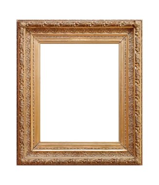 Beyaz arkaplanda izole edilmiş resimler, aynalar veya fotoğraf için altın çerçeve