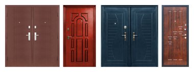 Beyaz arka planda izole edilmiş metal kapı modelleri.