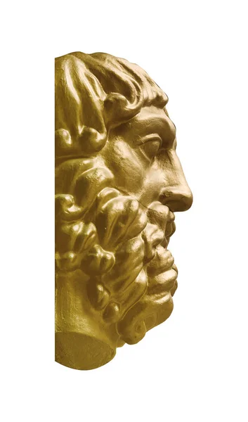 Dekorativa Gyllene Huvudet Antika Gud Isolerad Vit Bakgrund Designelement Med — Stockfoto