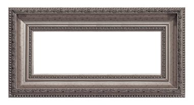 Beyaz arkaplanda izole edilmiş resimler, aynalar veya fotoğraf için panoramik gümüş çerçeve