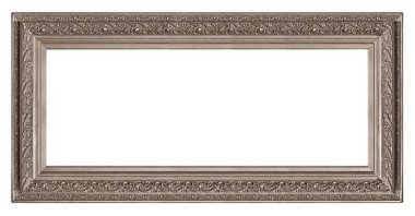 Beyaz arkaplanda izole edilmiş resimler, aynalar veya fotoğraf için panoramik gümüş çerçeve
