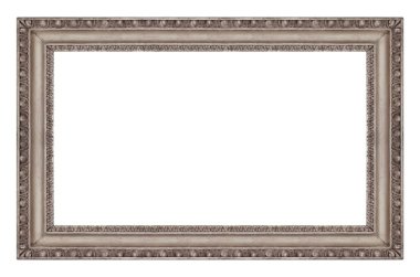 Beyaz arkaplanda izole edilmiş resimler, aynalar veya fotoğraf için panoramik gümüş çerçeve
