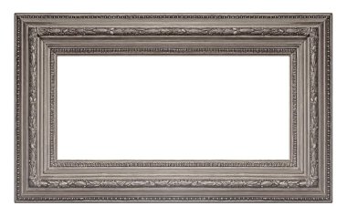 Beyaz arkaplanda izole edilmiş resimler, aynalar veya fotoğraf için panoramik gümüş çerçeve