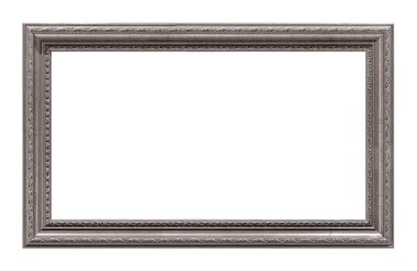 Beyaz arkaplanda izole edilmiş resimler, aynalar veya fotoğraf için panoramik gümüş çerçeve
