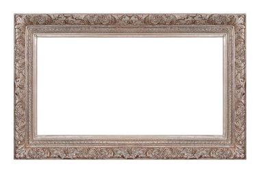 Beyaz arkaplanda izole edilmiş resimler, aynalar veya fotoğraf için panoramik gümüş çerçeve
